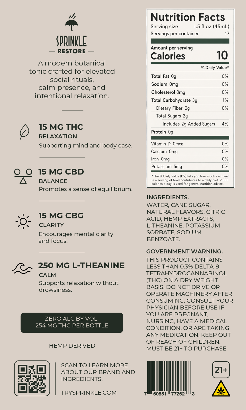 *Limited Edition Release* Sprinkle Restore 15mg THC Social Tonic | 750mL Bottle